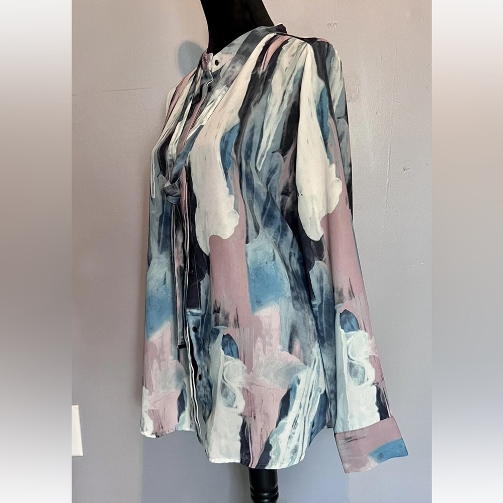 Mossimo Supply Co. Abstract Watercolor  Shirt with Bow at Neck